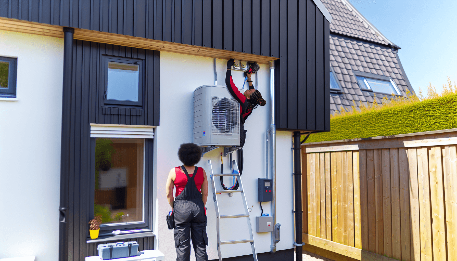 Håndværker installerer varmepumpe på dansk villa