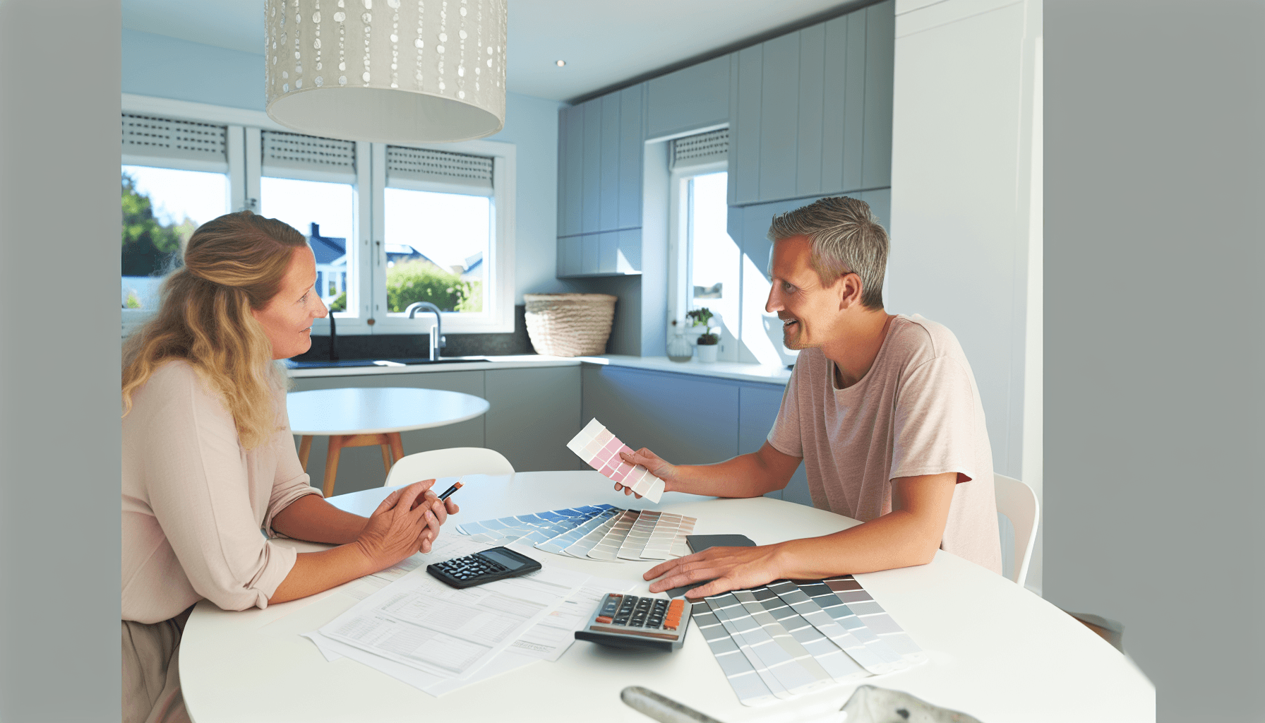 Boligejer gennemgår tilbud med professionel maler
