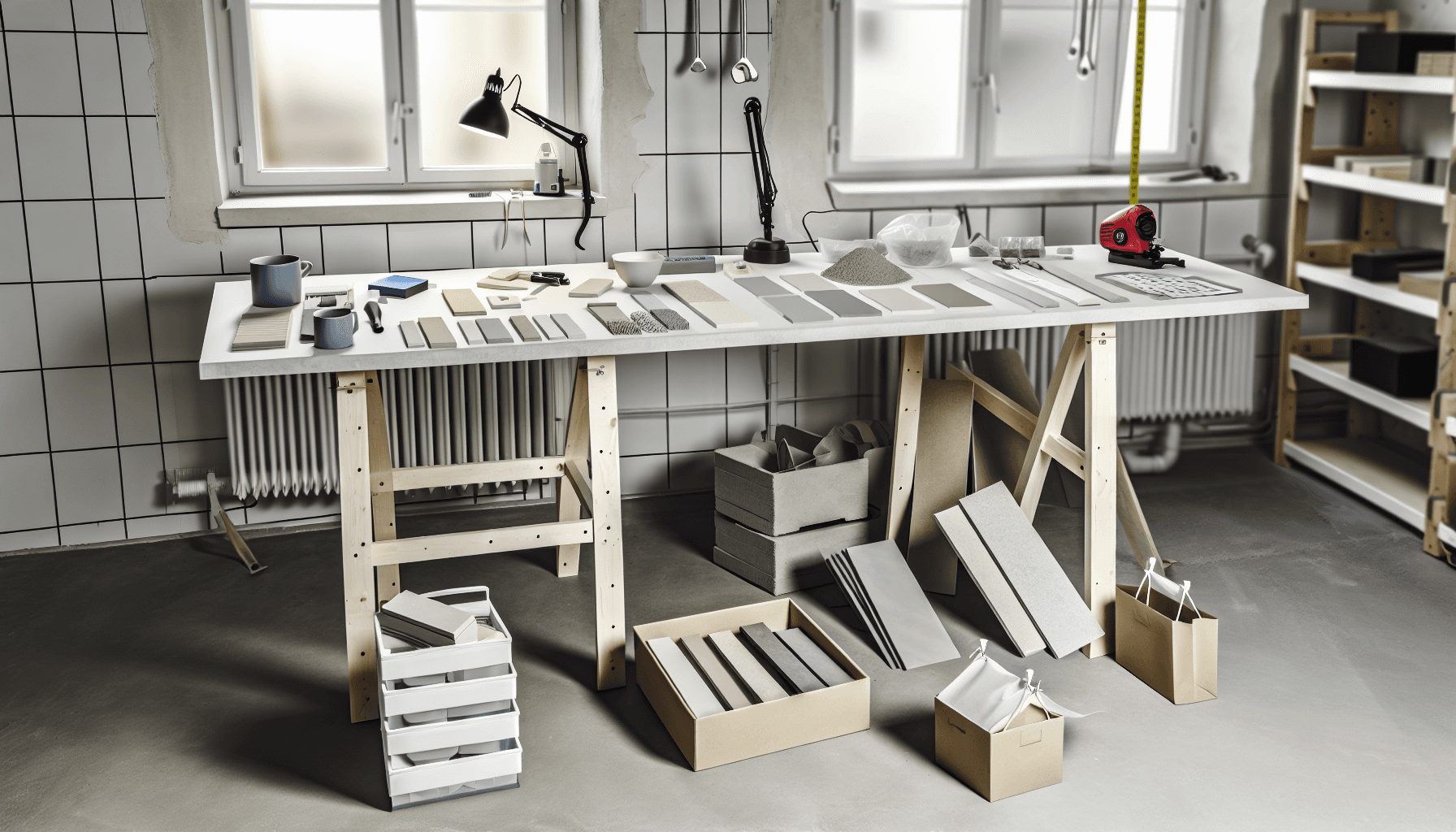 Håndværker påfører microcement på badeværelsesgulv