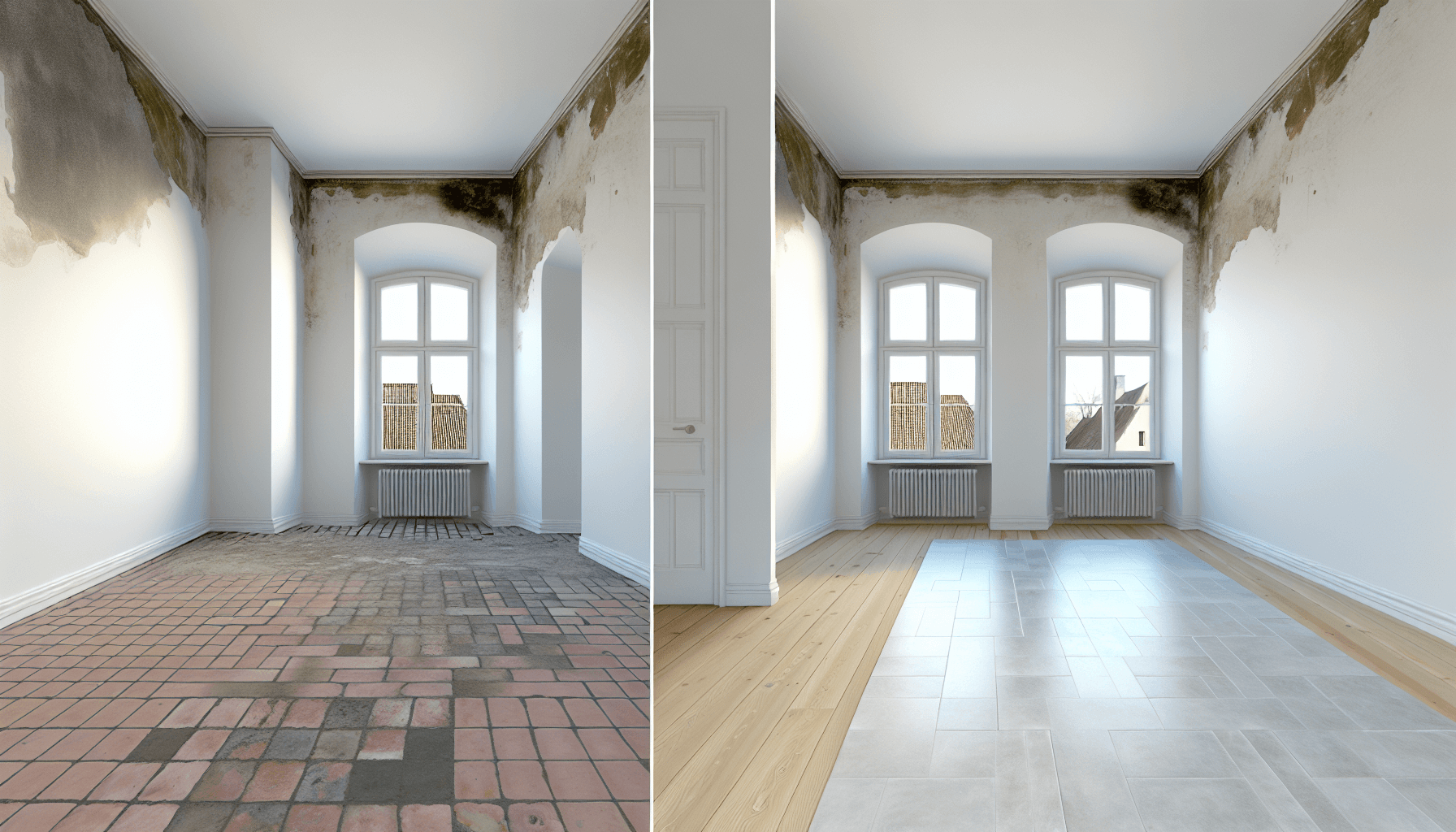 Før og efter sammenligning af microcement renovering