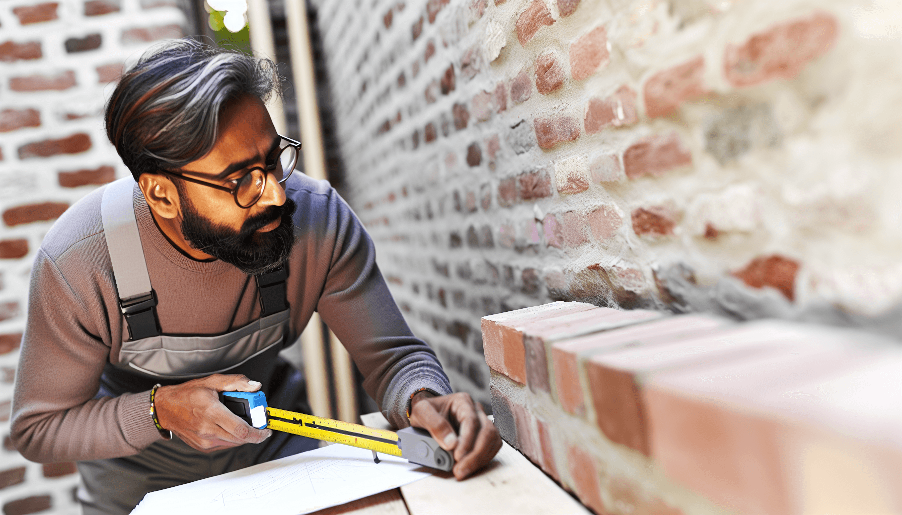 Håndværker kontrollerer murbier kvalitet på byggeplads