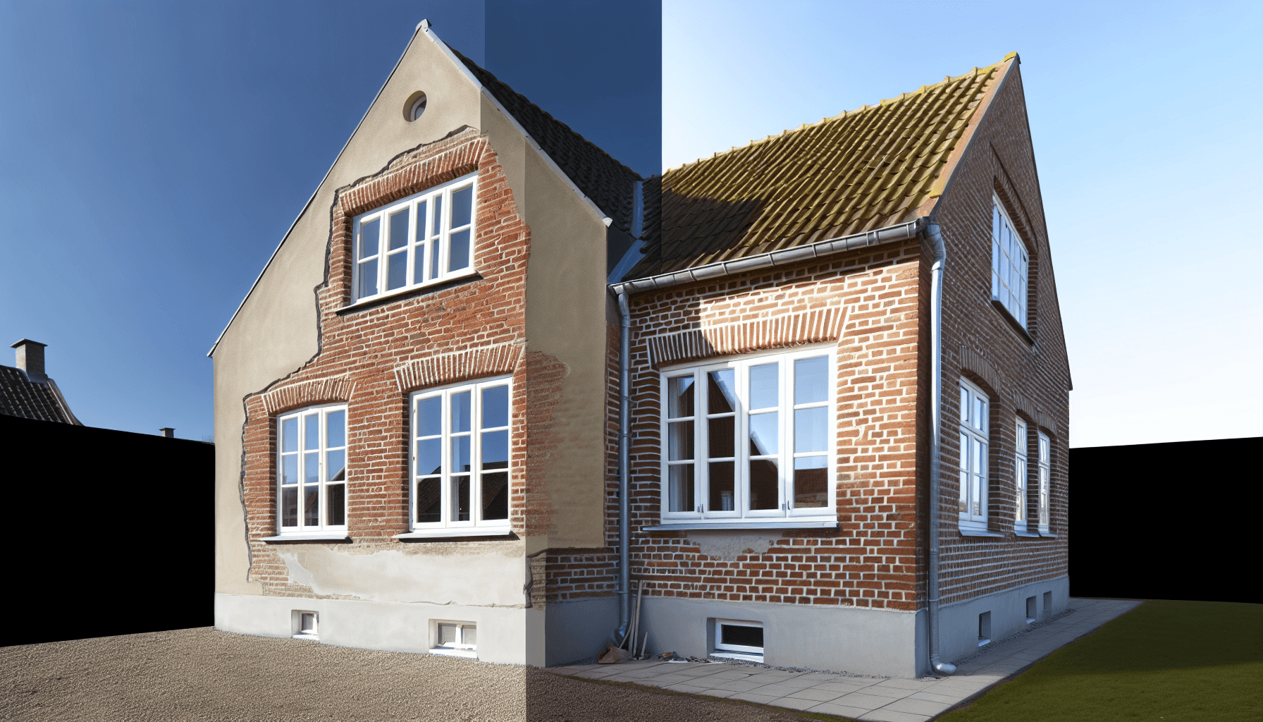 Før og efter billeder af fugning på murværk