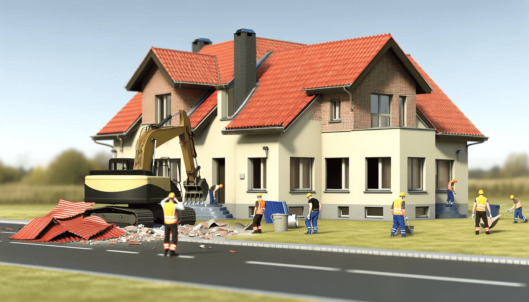 Nedrivning af dansk villa med gravemaskine