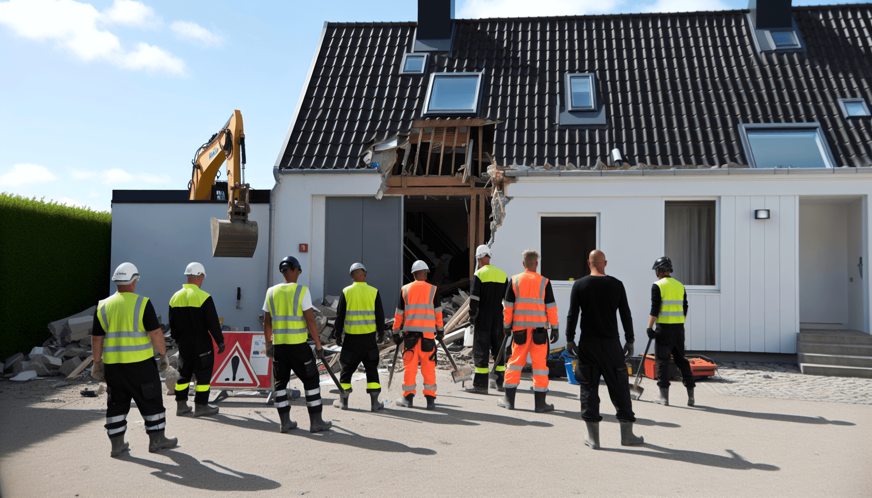 Professionel nedrivningsvirksomhed på arbejde