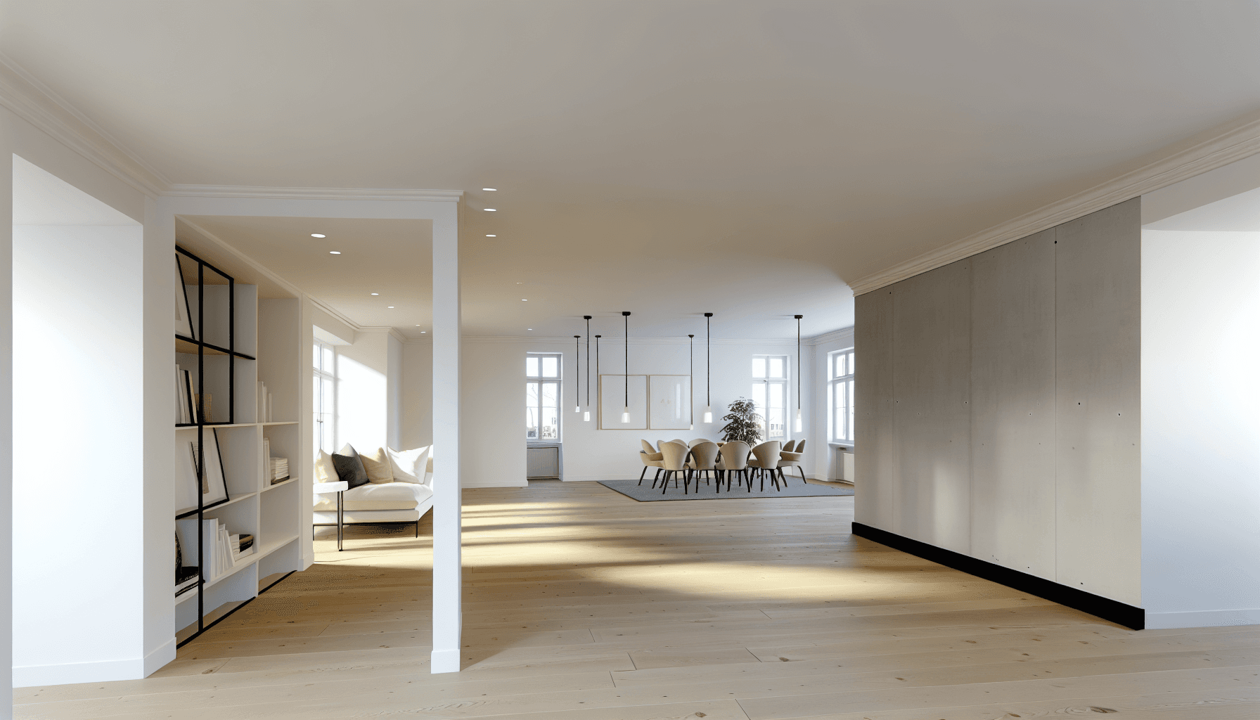 Færdig nedrevet væg med åben planløsning i dansk hjem