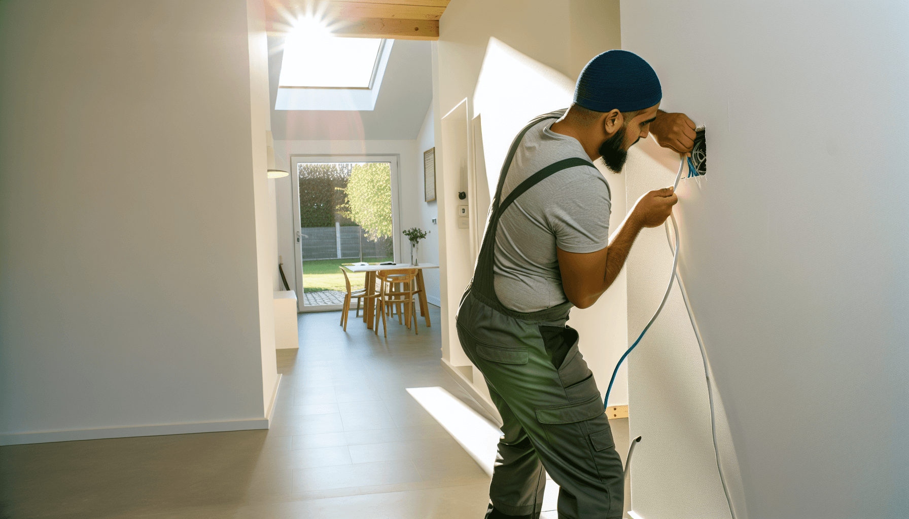 Elektriker trækker kabler gennem væg i dansk bolig