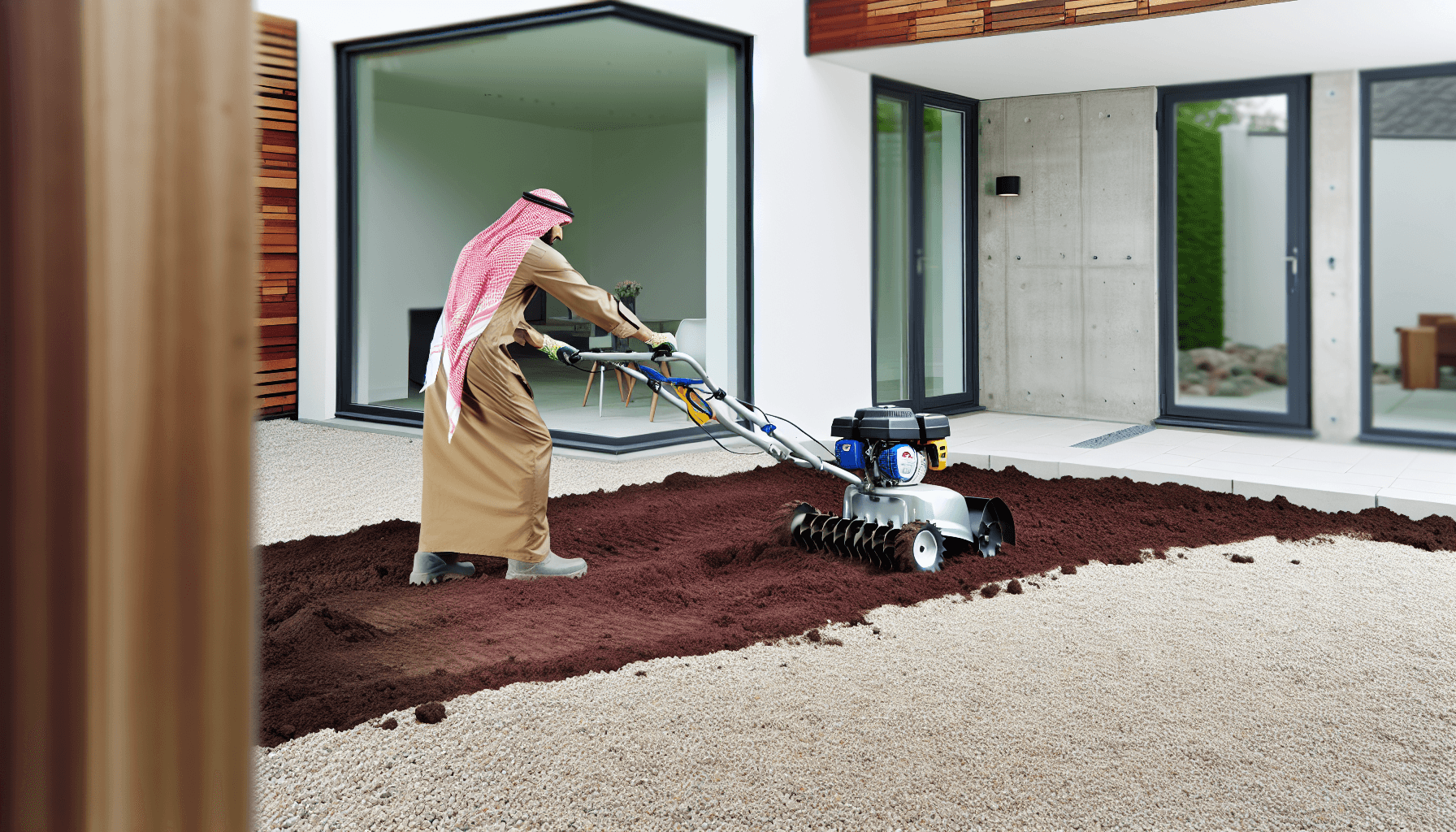 Gartner forbereder jord til ny græsplæne med maskiner