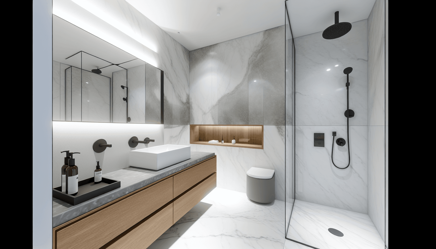 Luksus badeværelse med marmor og designerarmatur