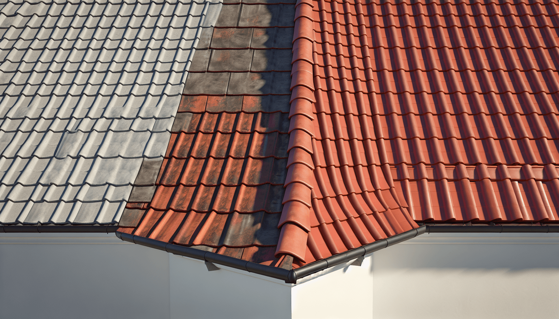 Sammenligning af tegl og betontagsten på hus