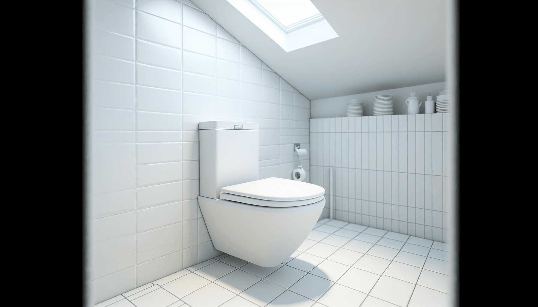 Moderne hvidt toilet i dansk badeværelse med fliser