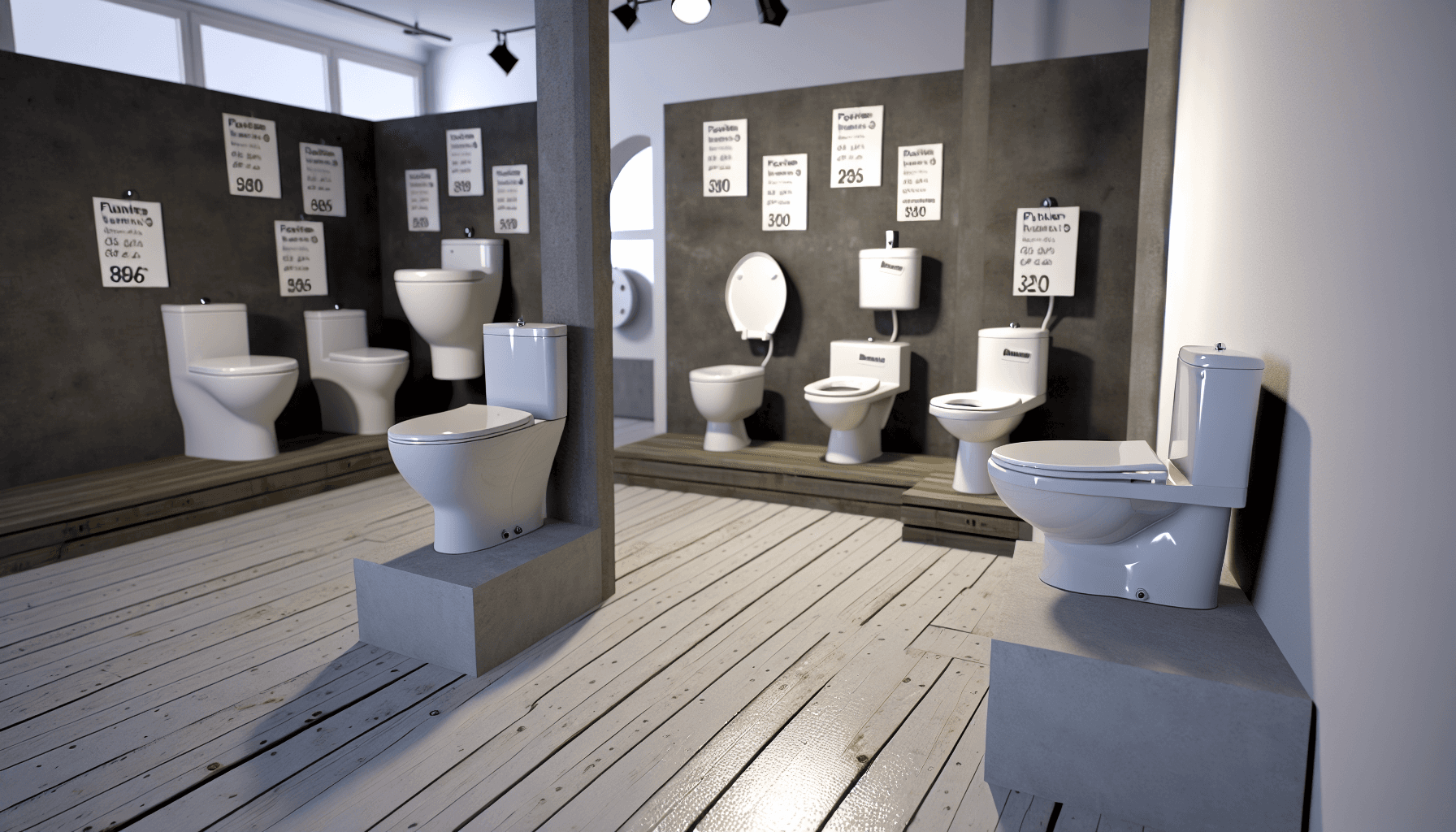 Sammenligning af forskellige toilettyper i butik