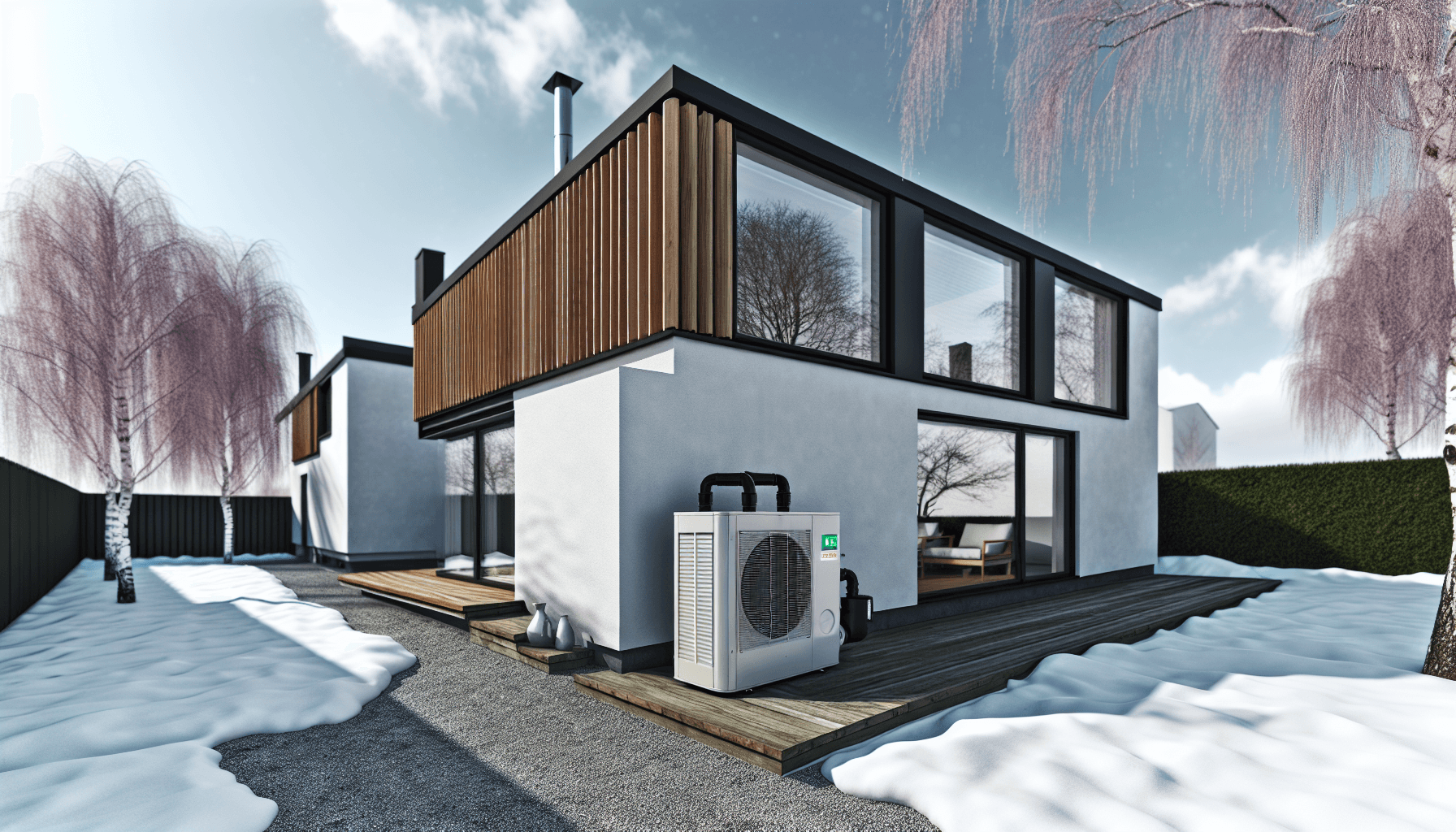 Moderne villa med varmepumpe installation udenfor