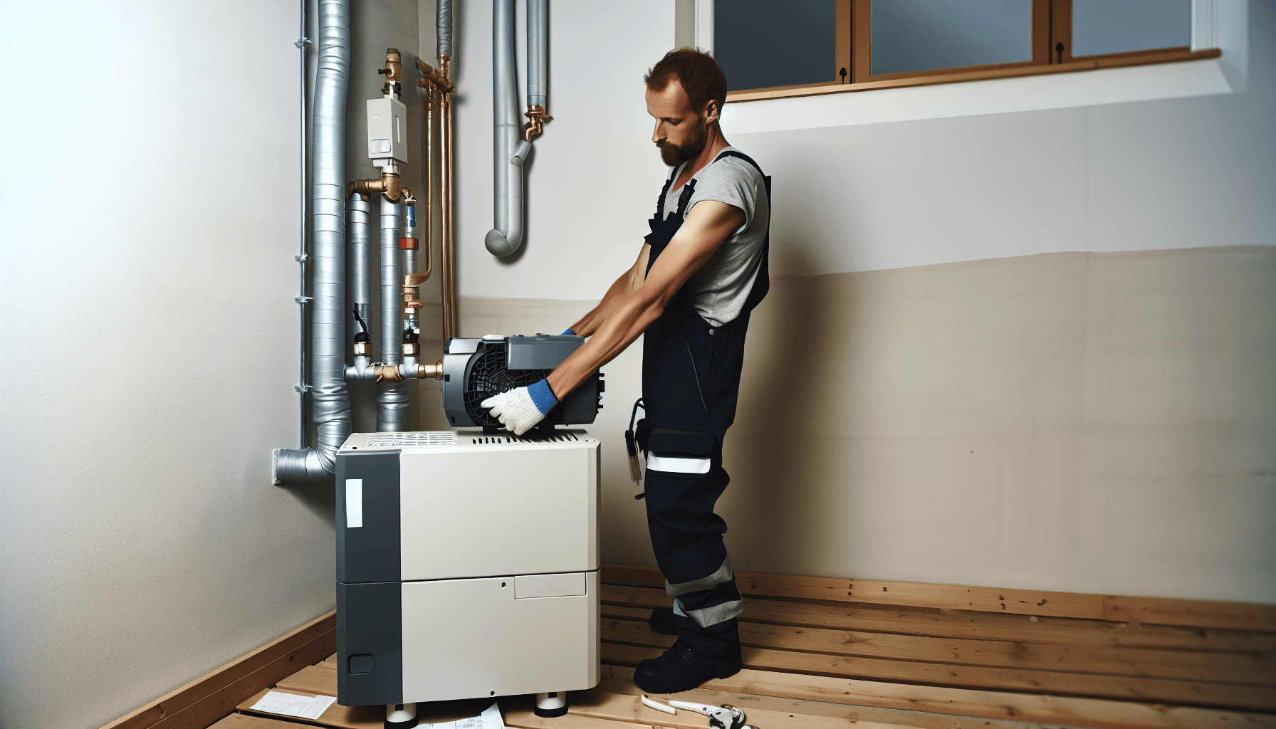 Professionel VVS-installatør med varmepumpe