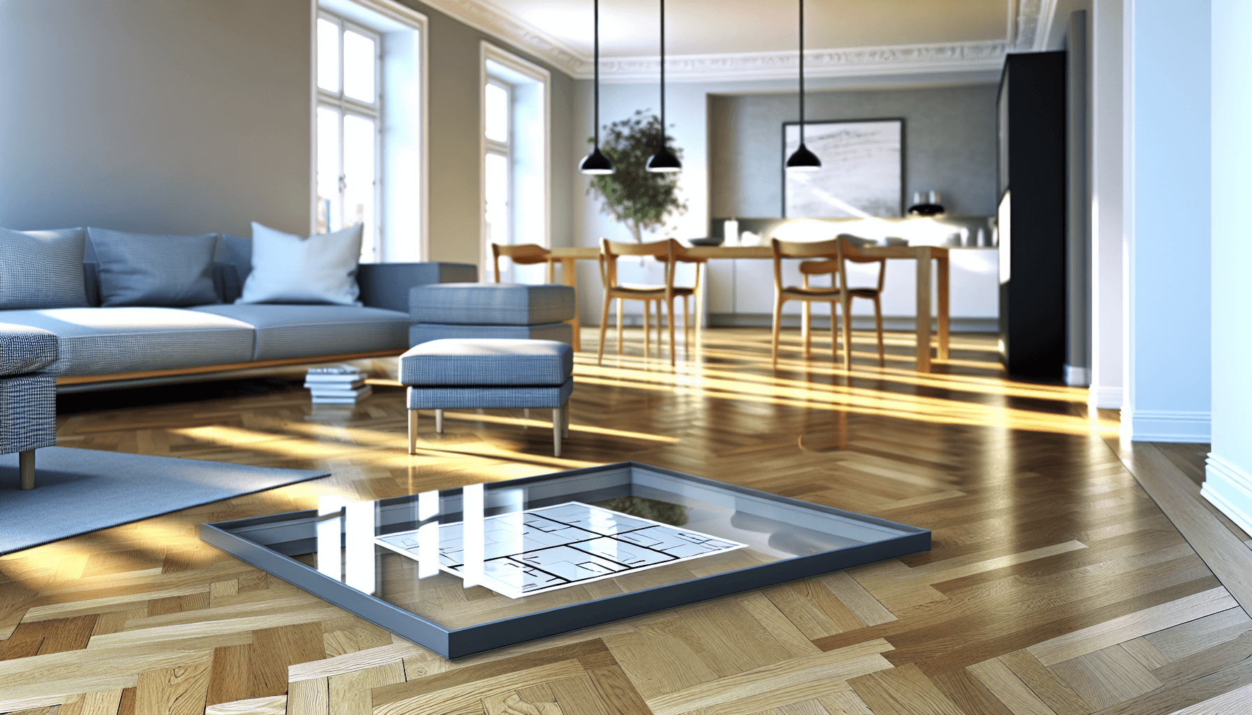 Moderne stue med nylakeret parketgulv og prisguide