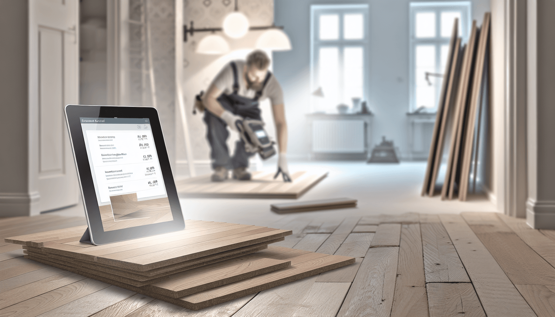 Håndværker der installer gulv med prissammenligning