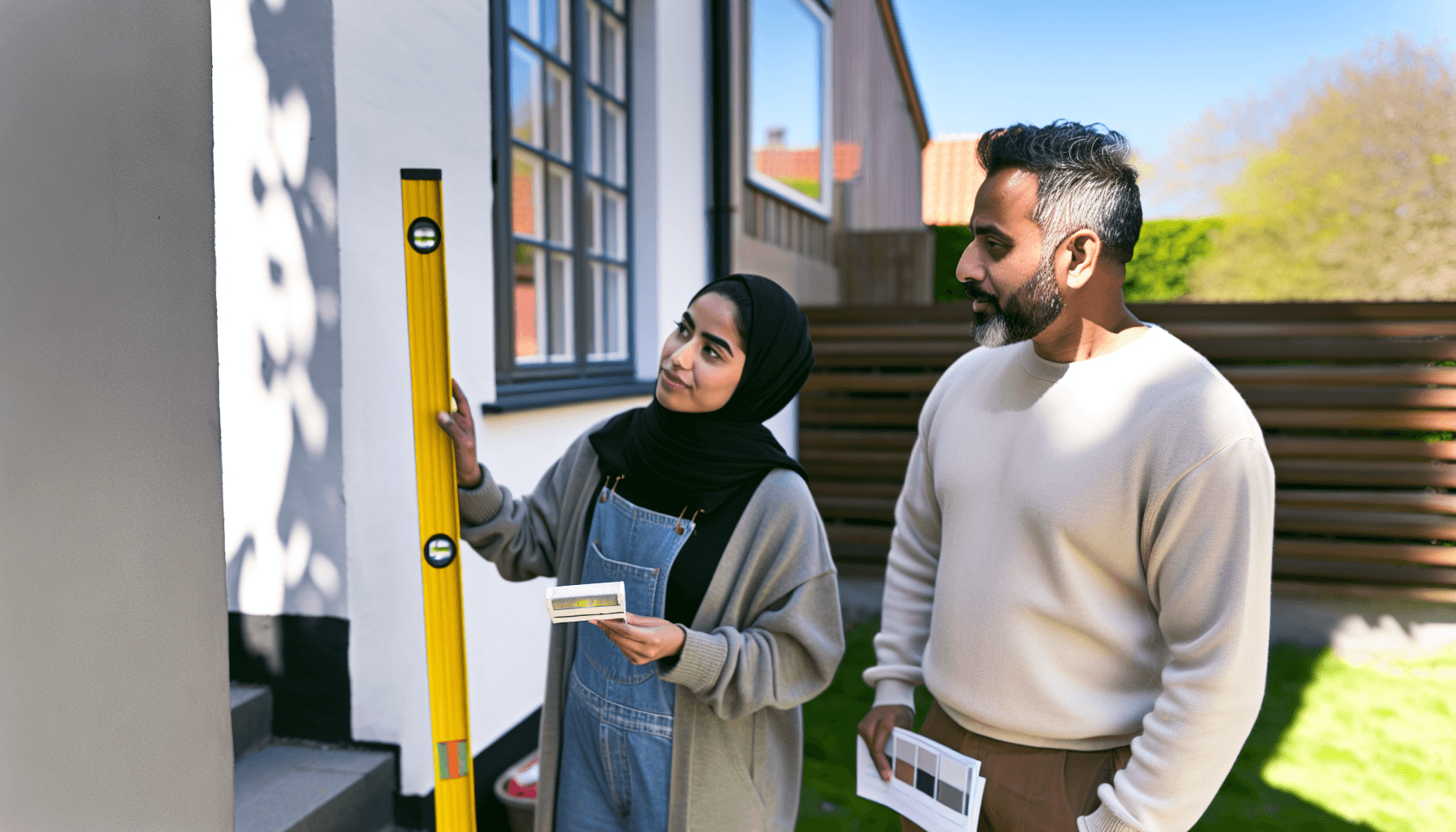Boligejer diskuterer facadeprojekt med håndværker