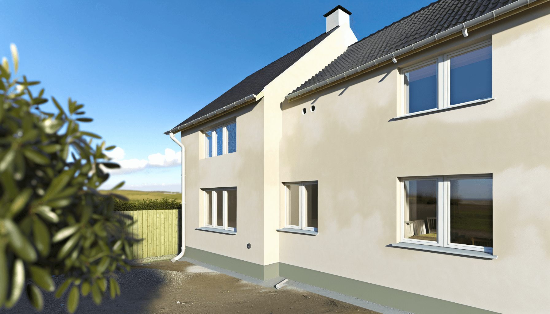 Færdig pudset facade på dansk villa