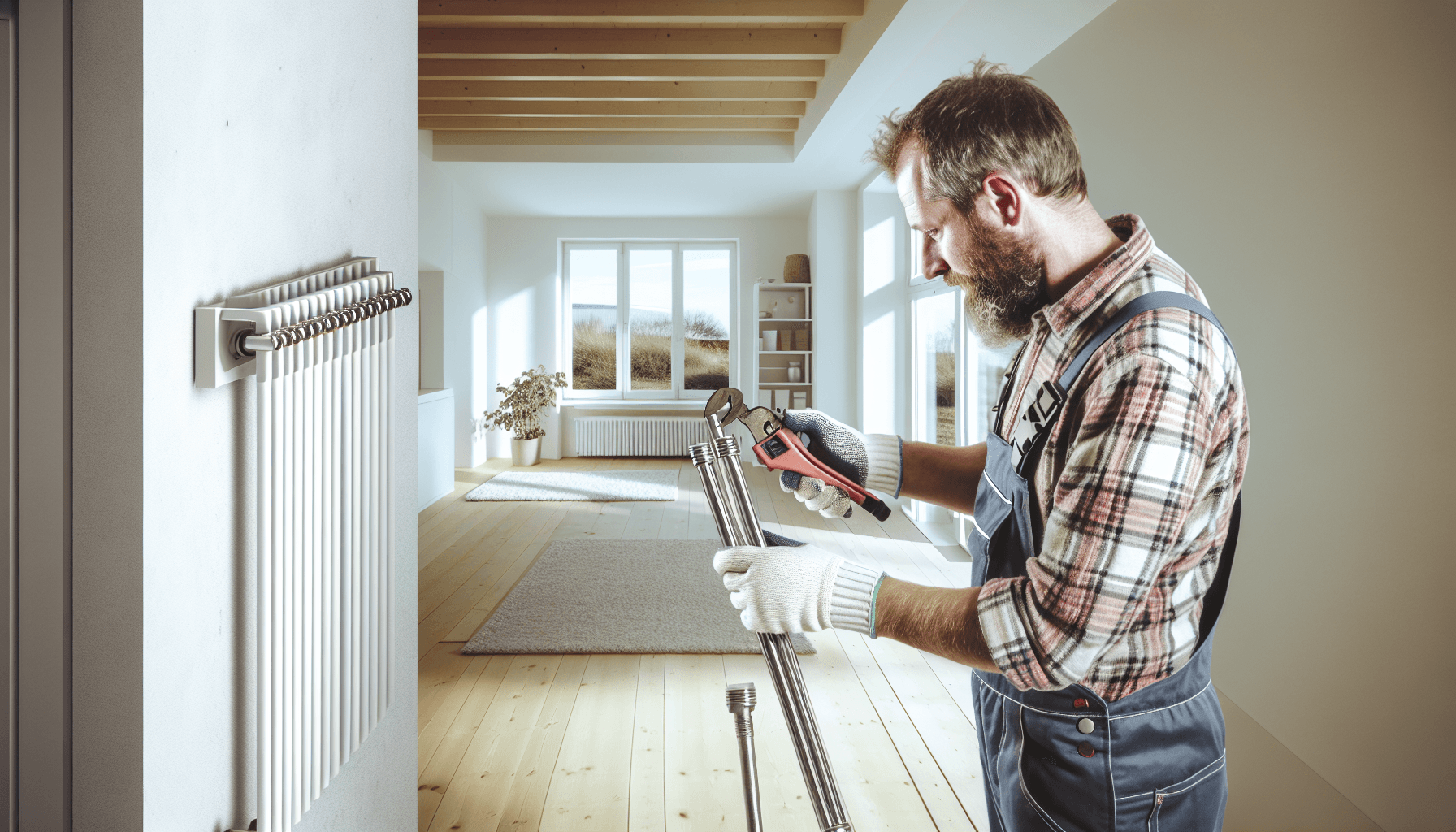 Elegant vertikal designradiator i moderne dansk stue