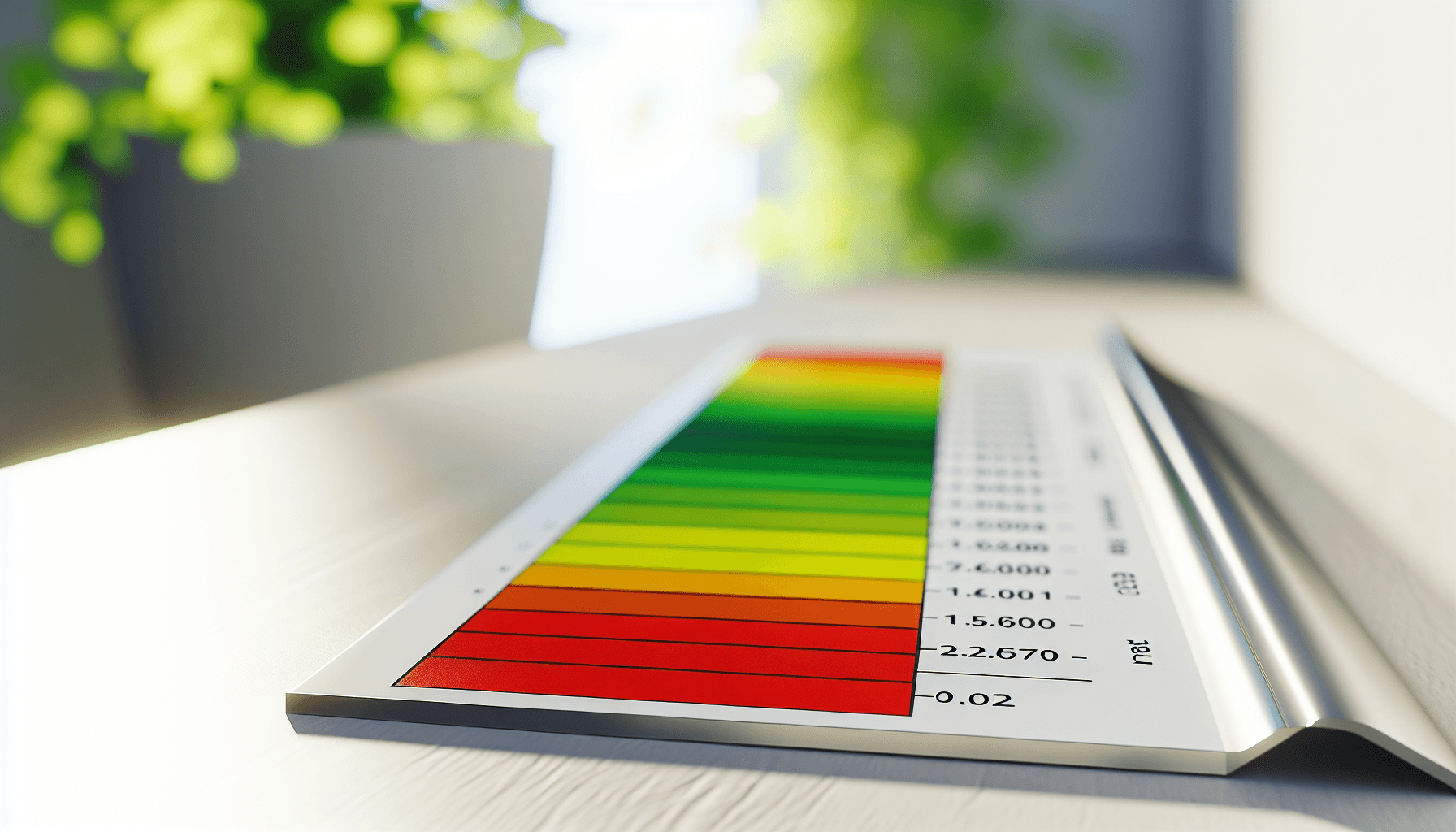 Måleskala der viser forskellige radonniveauer med farvekodet system