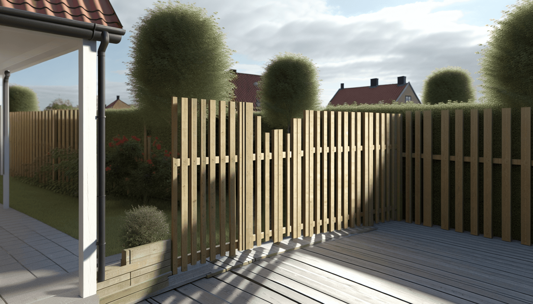 Præsentabel hegnsløsning der adskiller to haver harmonisk