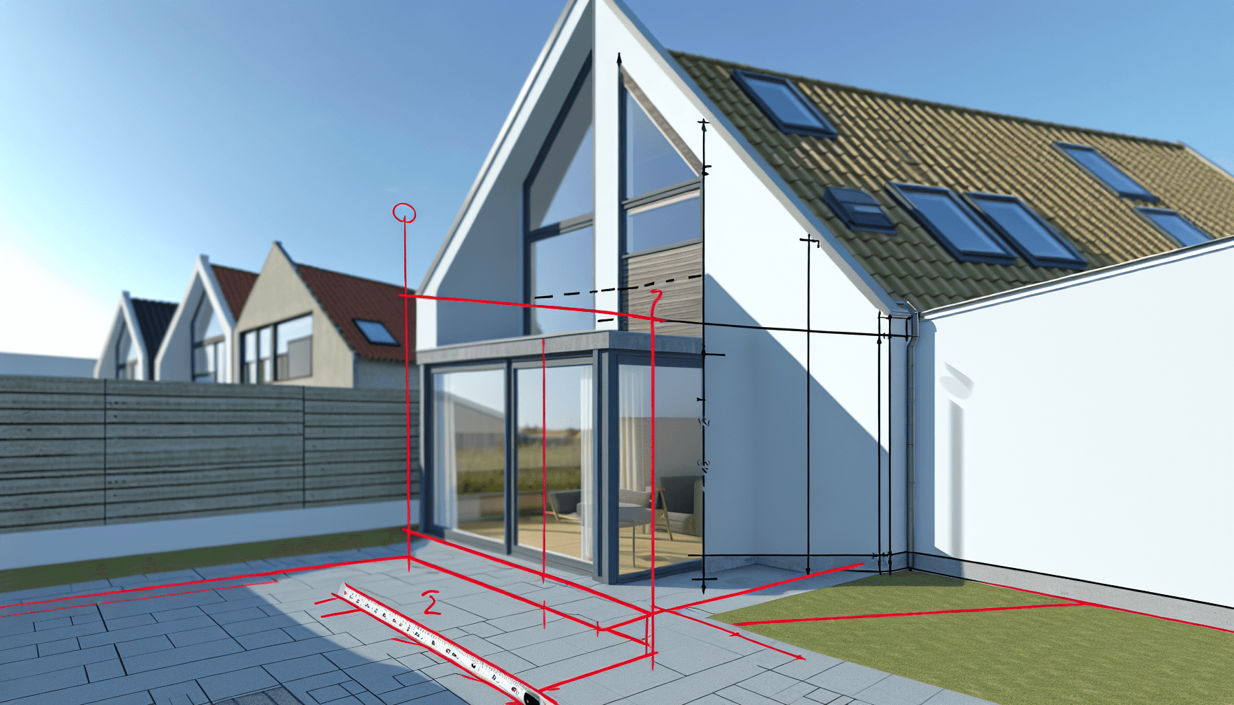 Dansk bolig med korrekt skelafstand til naboejendom