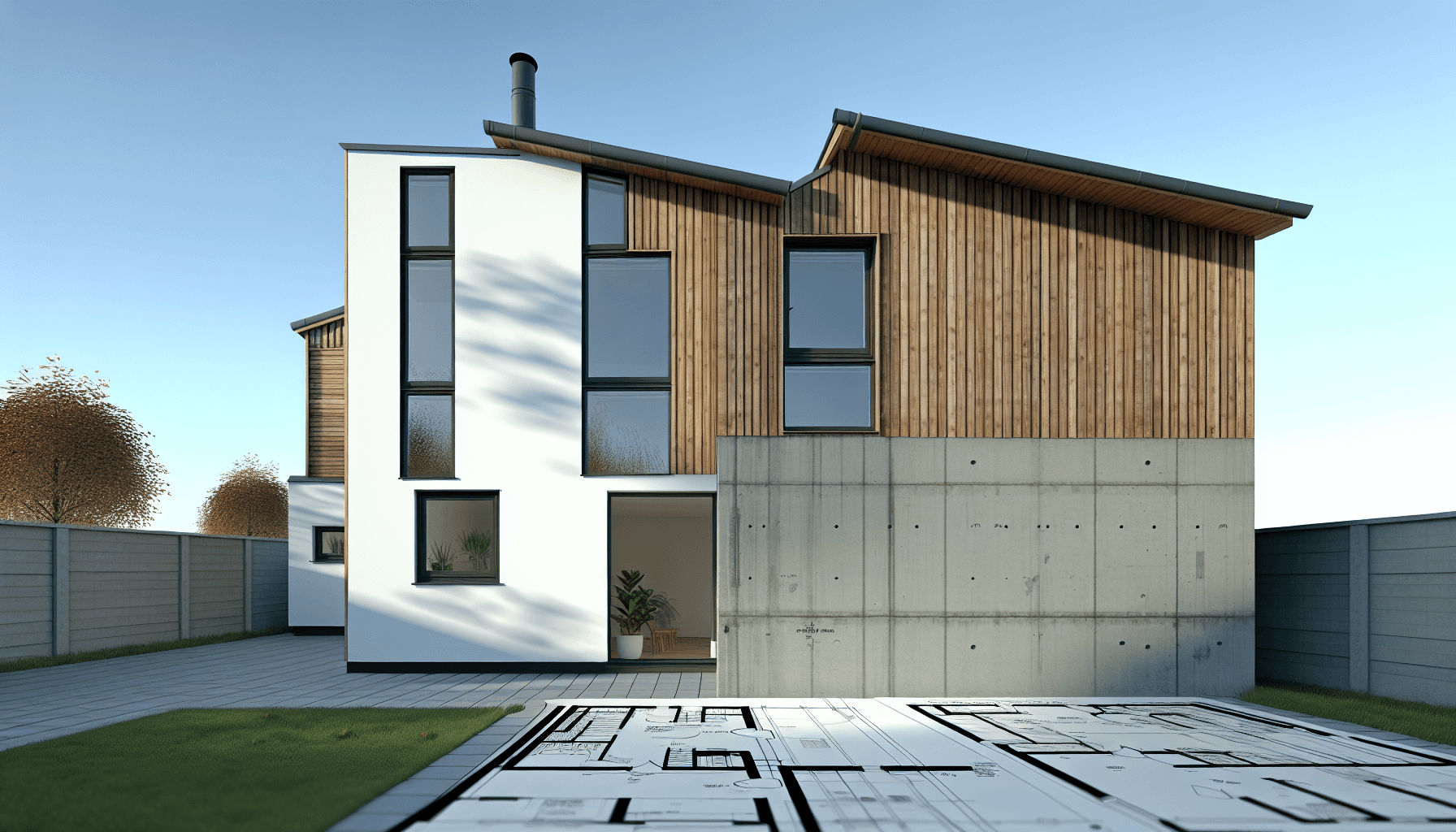 Moderne tilbygning til dansk villa med store vinduespartier