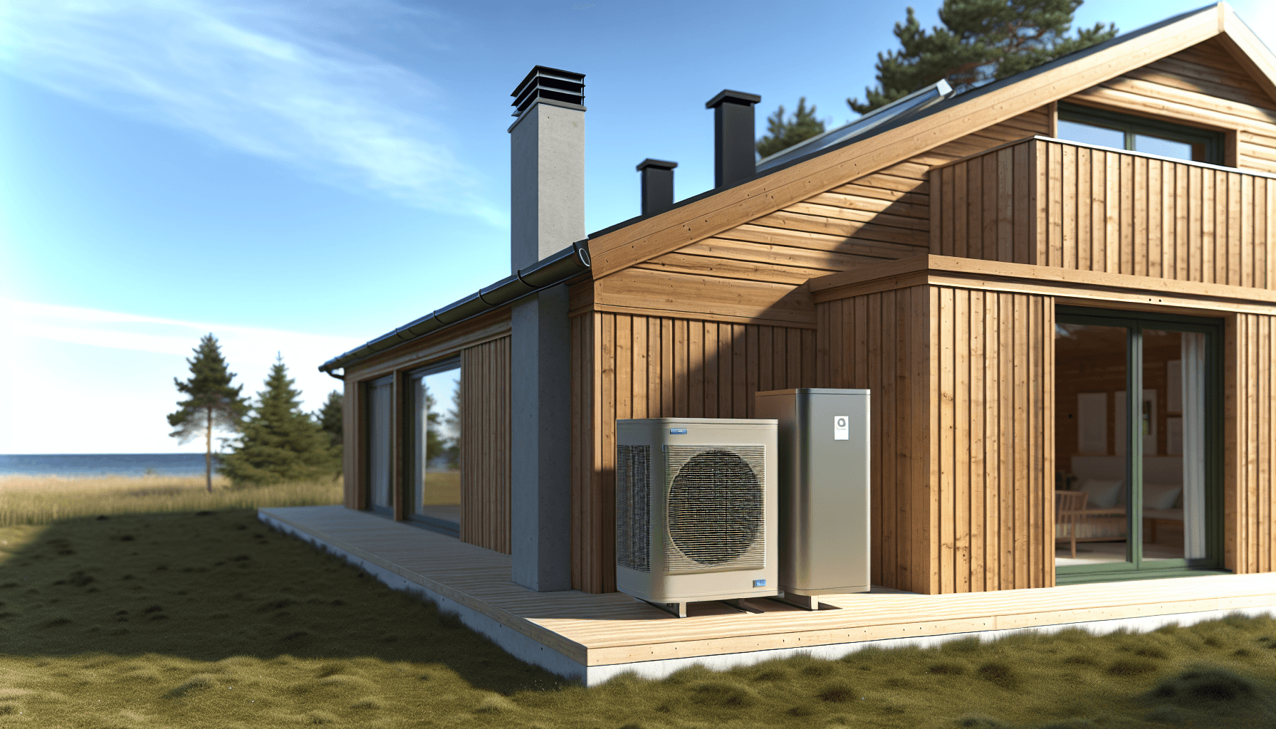 Moderne varmepumpe installeret ved sommerhus