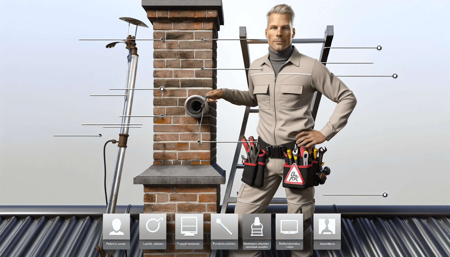 Kvalificeret dansk håndværker ved skorsten med værktøj