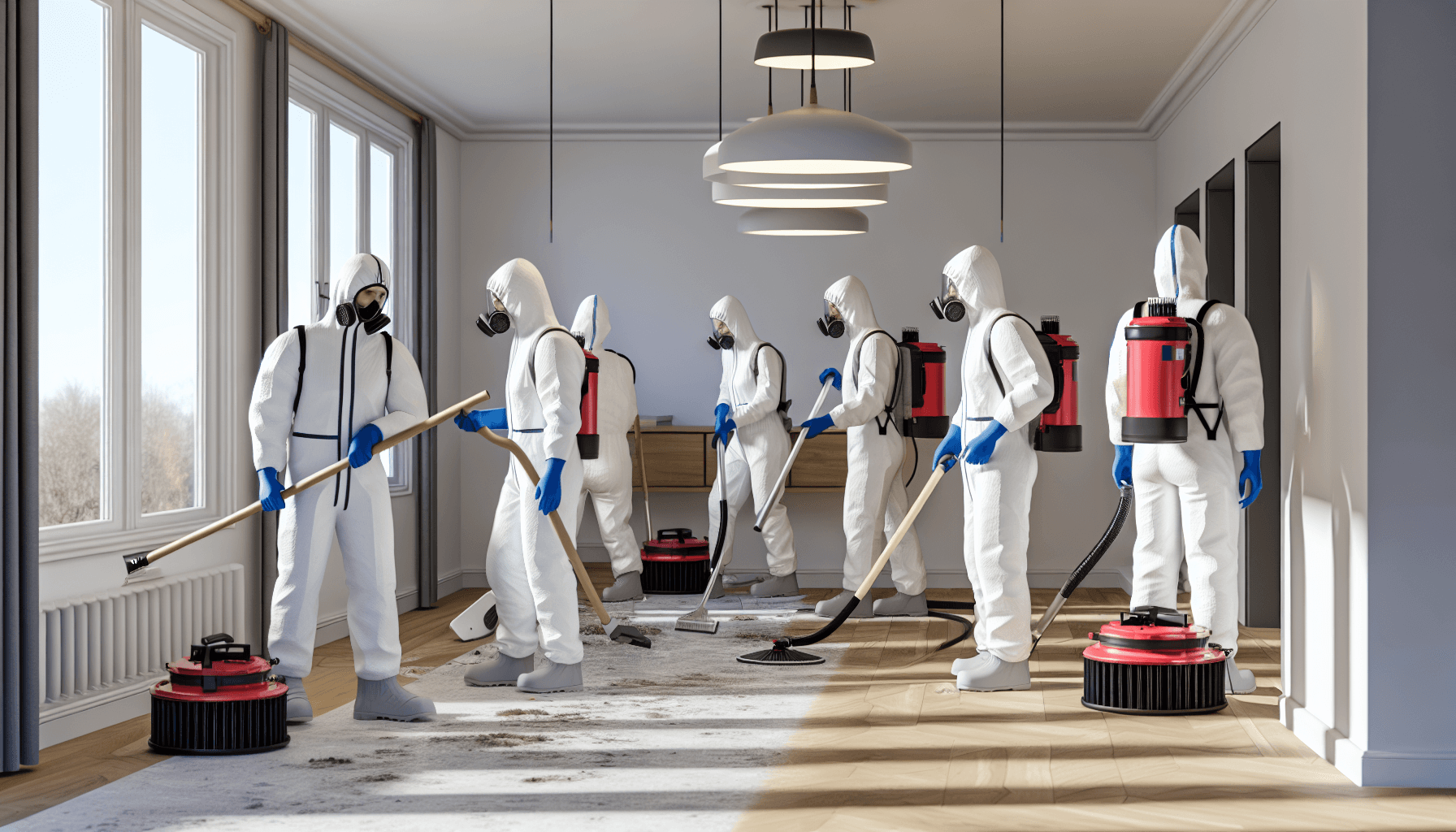 Professionelt skimmelsaneringsteam i gang med arbejde