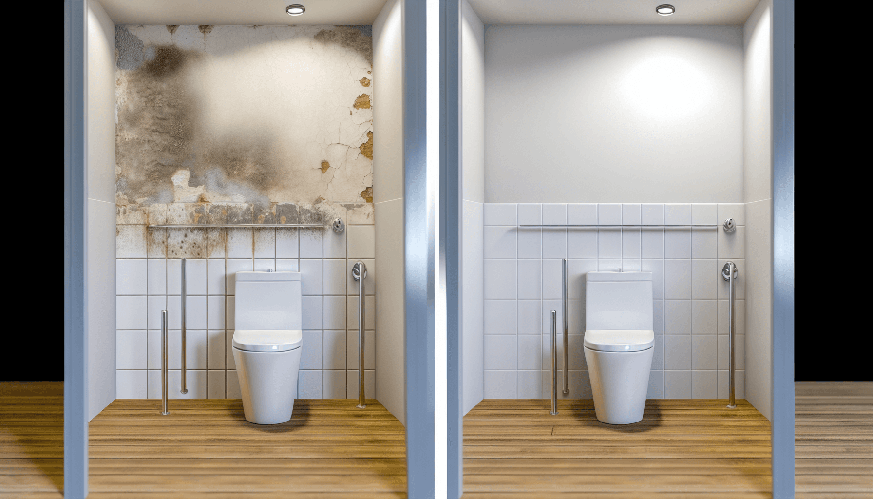 Før og efter billede af professionel skimmelsanering