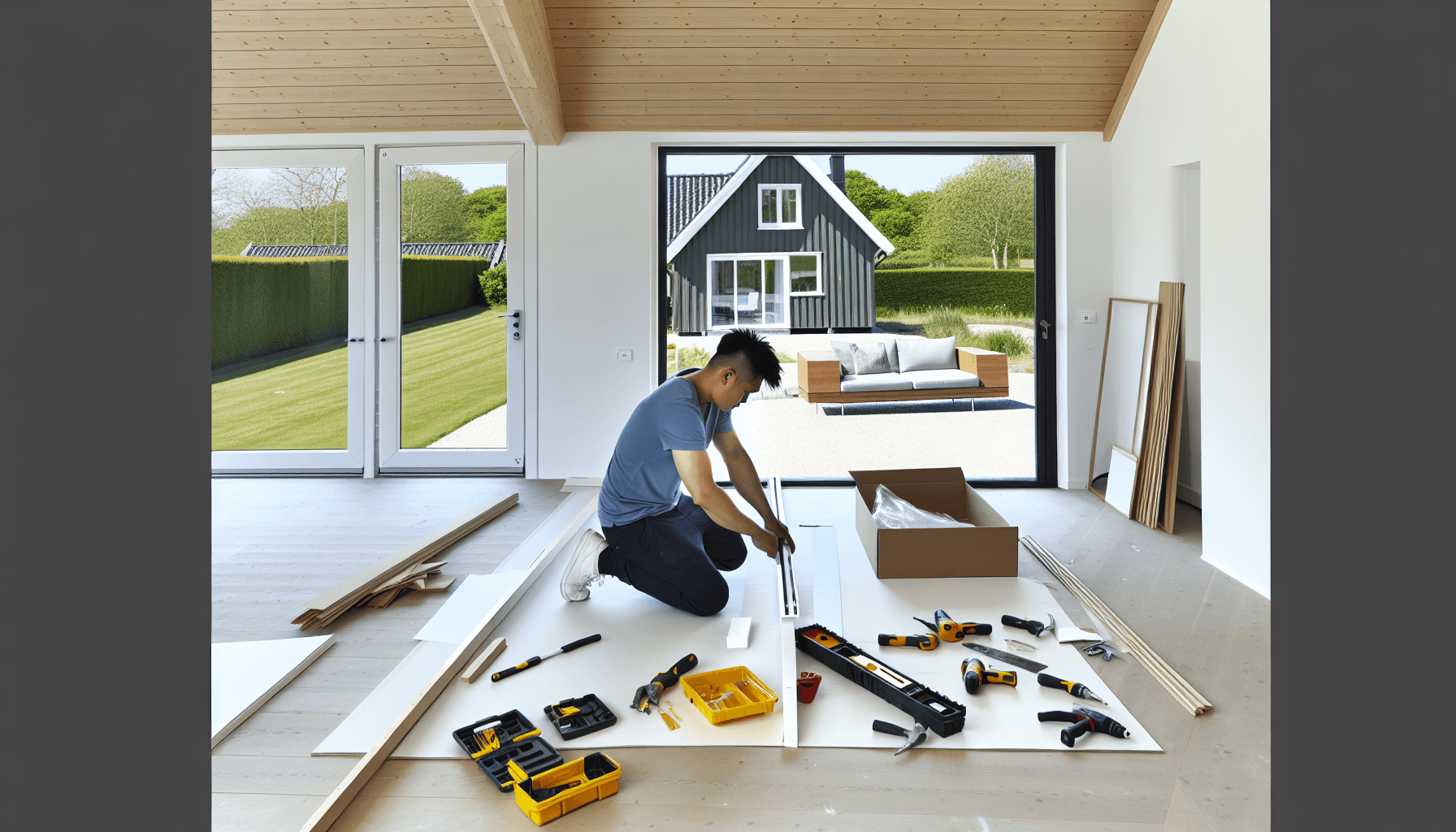 Håndværker installerer skydedør i dansk villa