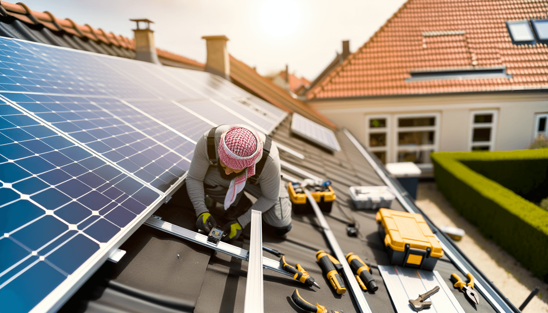 Tekniker installerer solceller på dansk tag