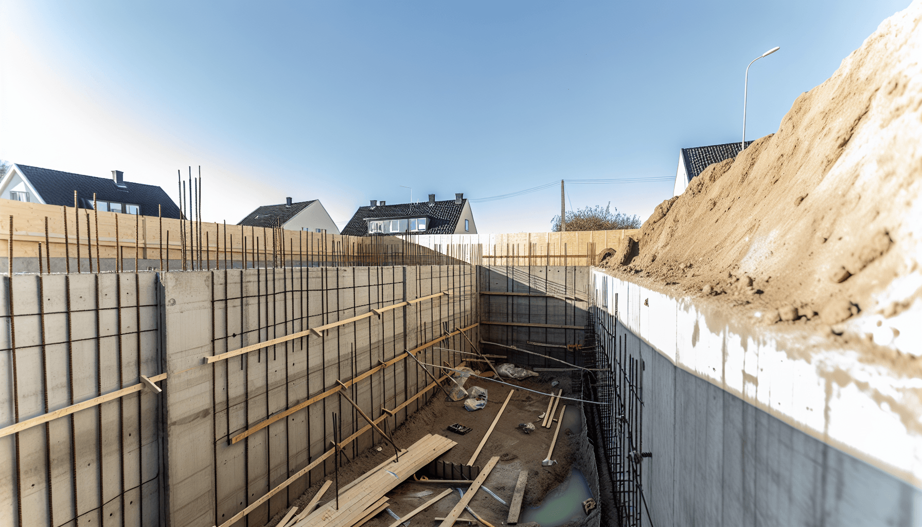 Høj støttemur under konstruktion