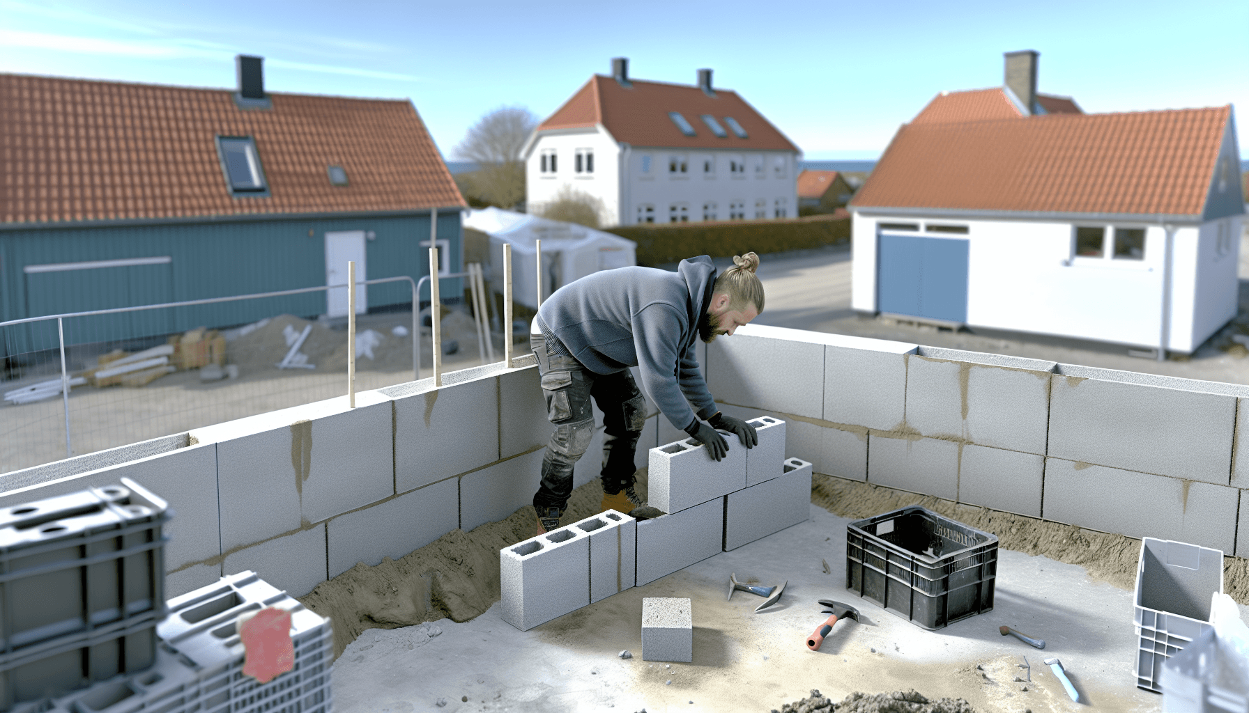 Professionel håndværker installerer støttemur