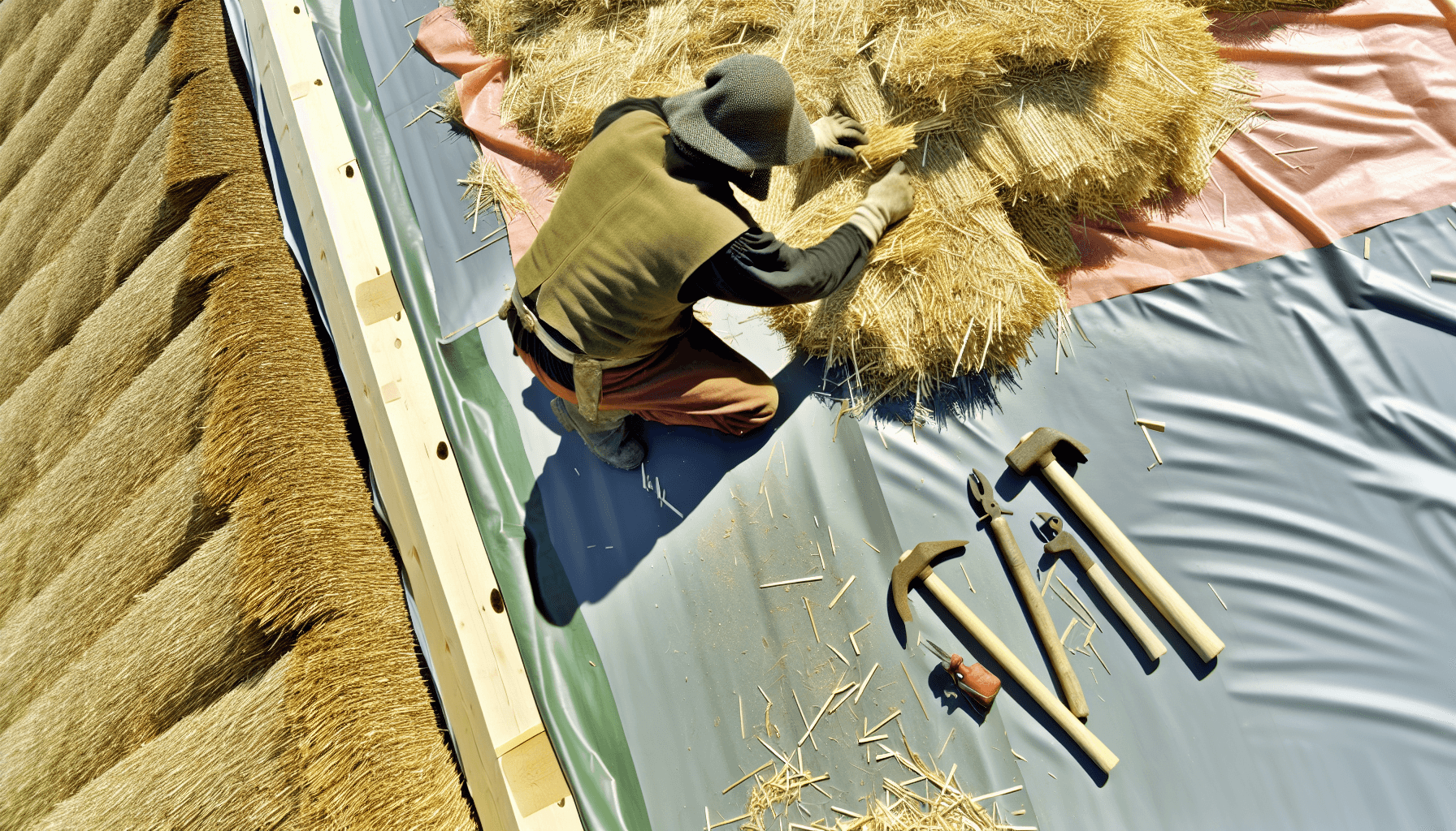 Tækkemand der arbejder med høj kvalitets strå