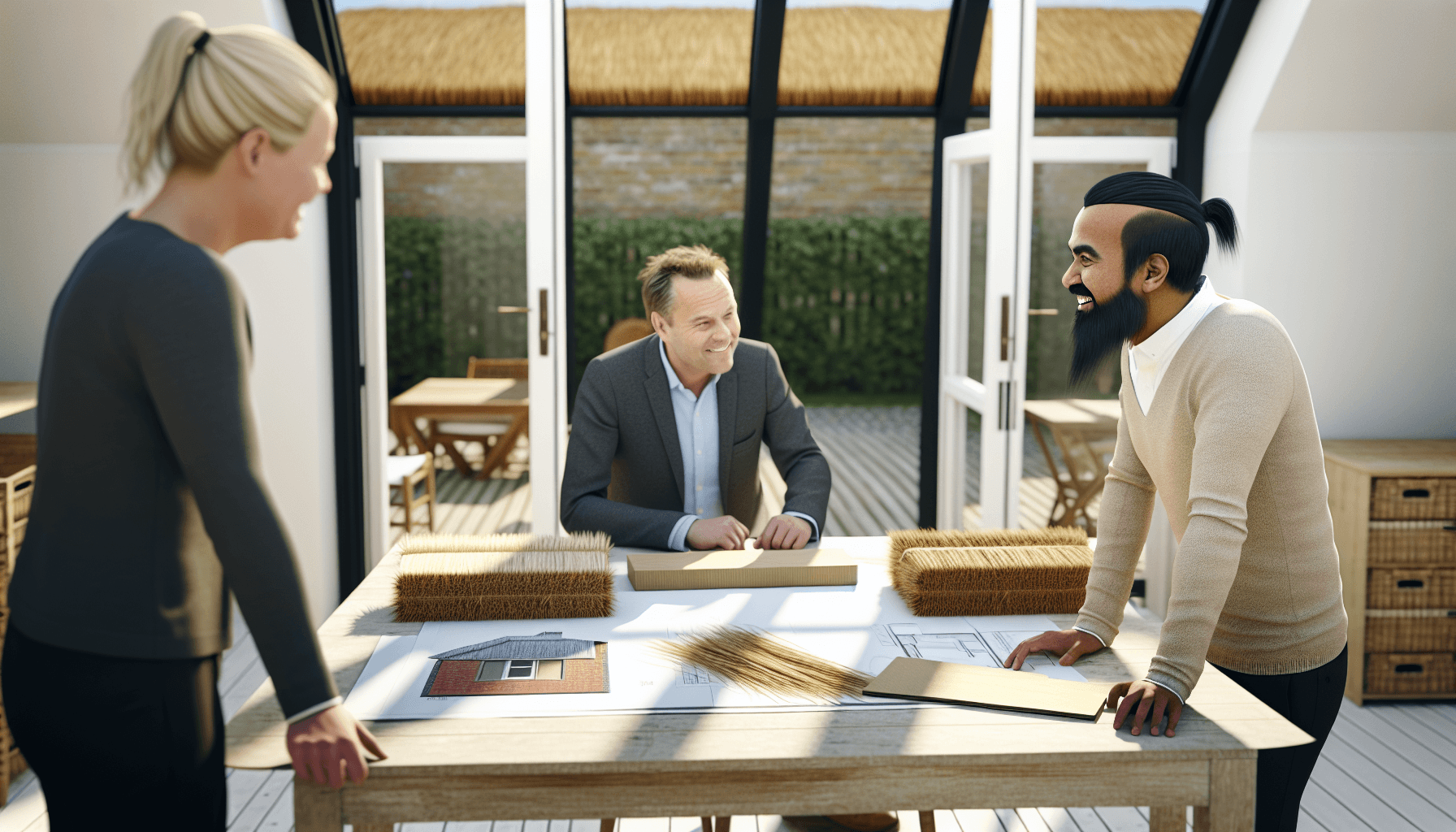 Håndværker der giver tilbud på stråtag projekt