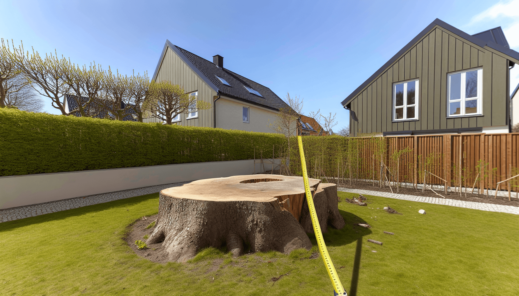 Stor træstub i dansk have før fræsning