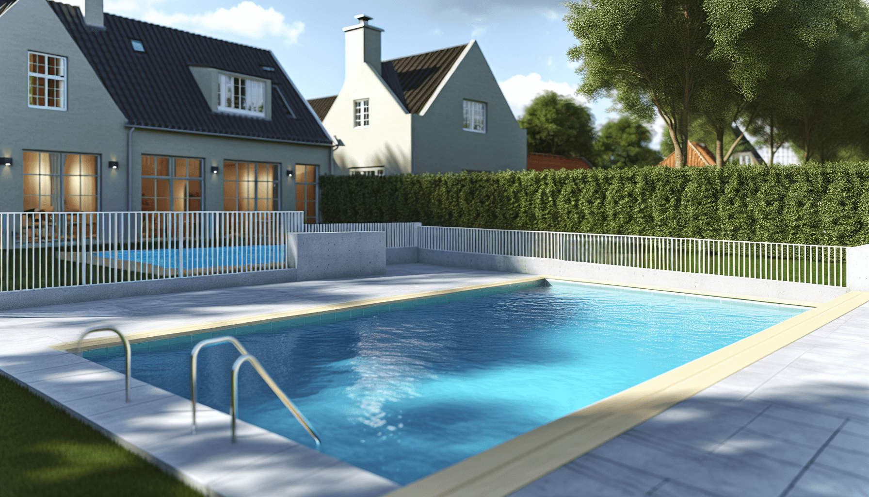 Swimmingpool med sikkerhedshegning i dansk villa have