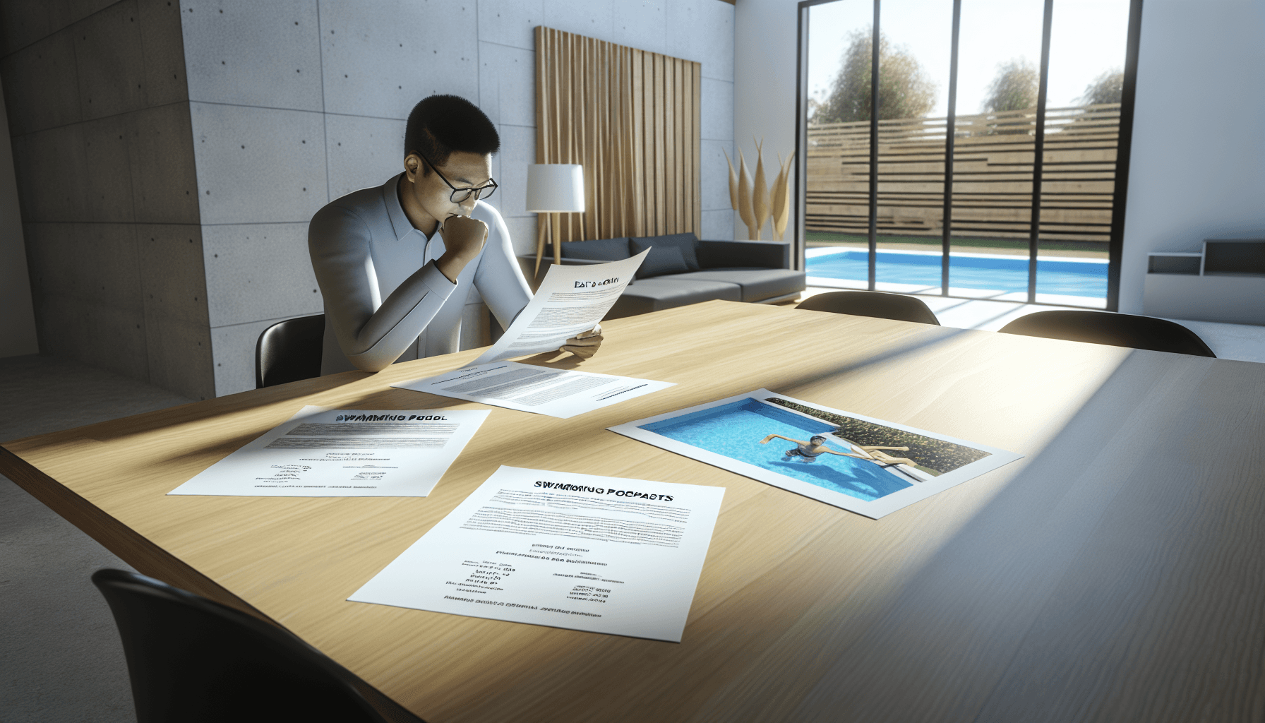 Boligejer gennemgår tilbud til swimmingpool projekt