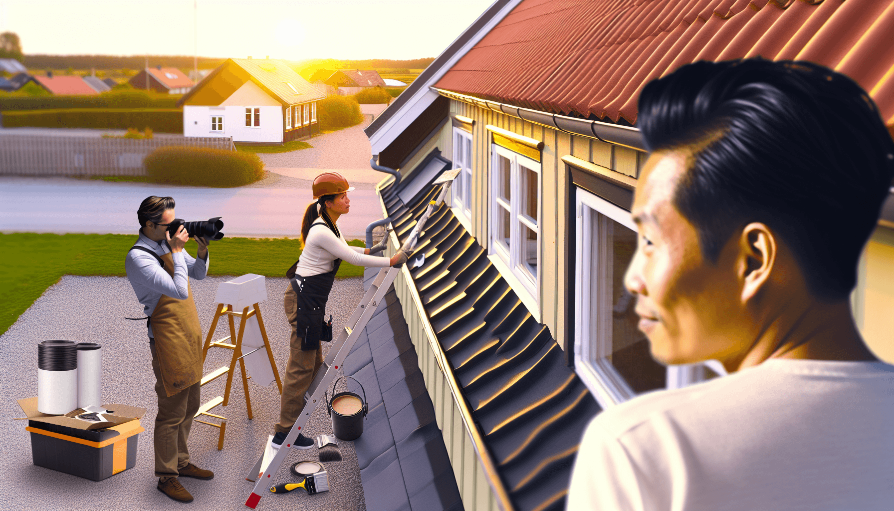 Professionel håndværker færdiggør tagmaling projekt