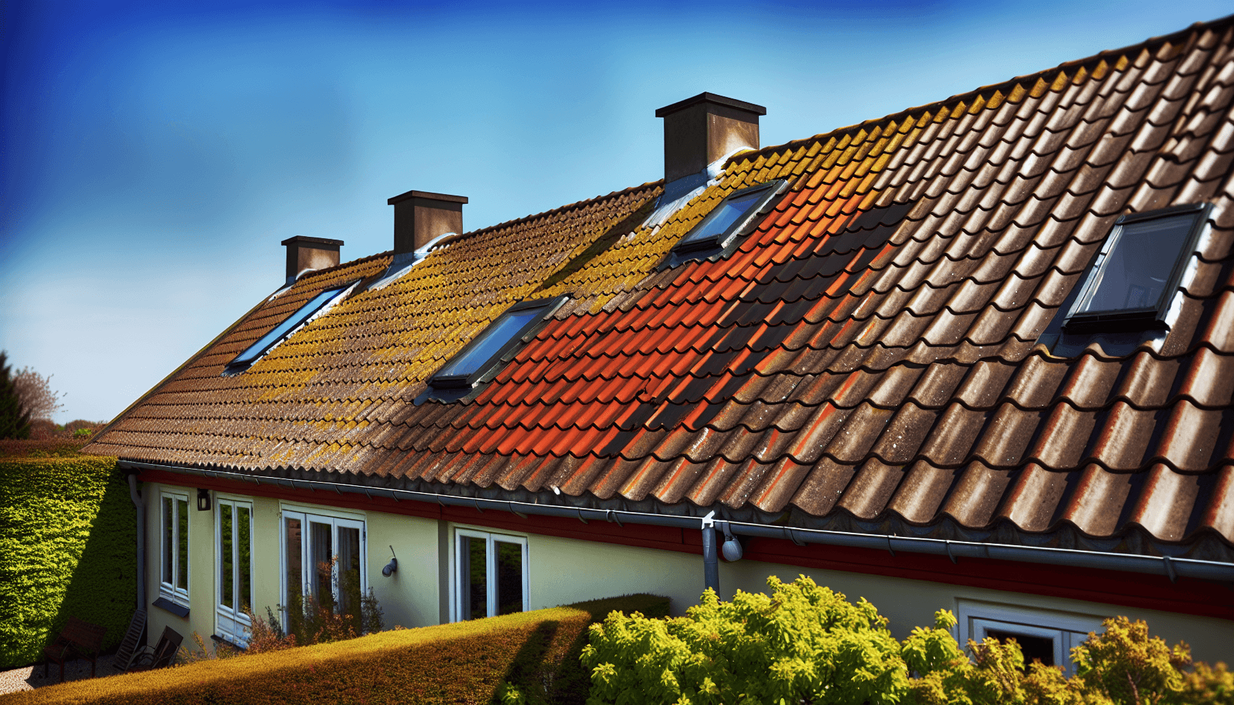 Godt vedligeholdt malet tag på dansk hus