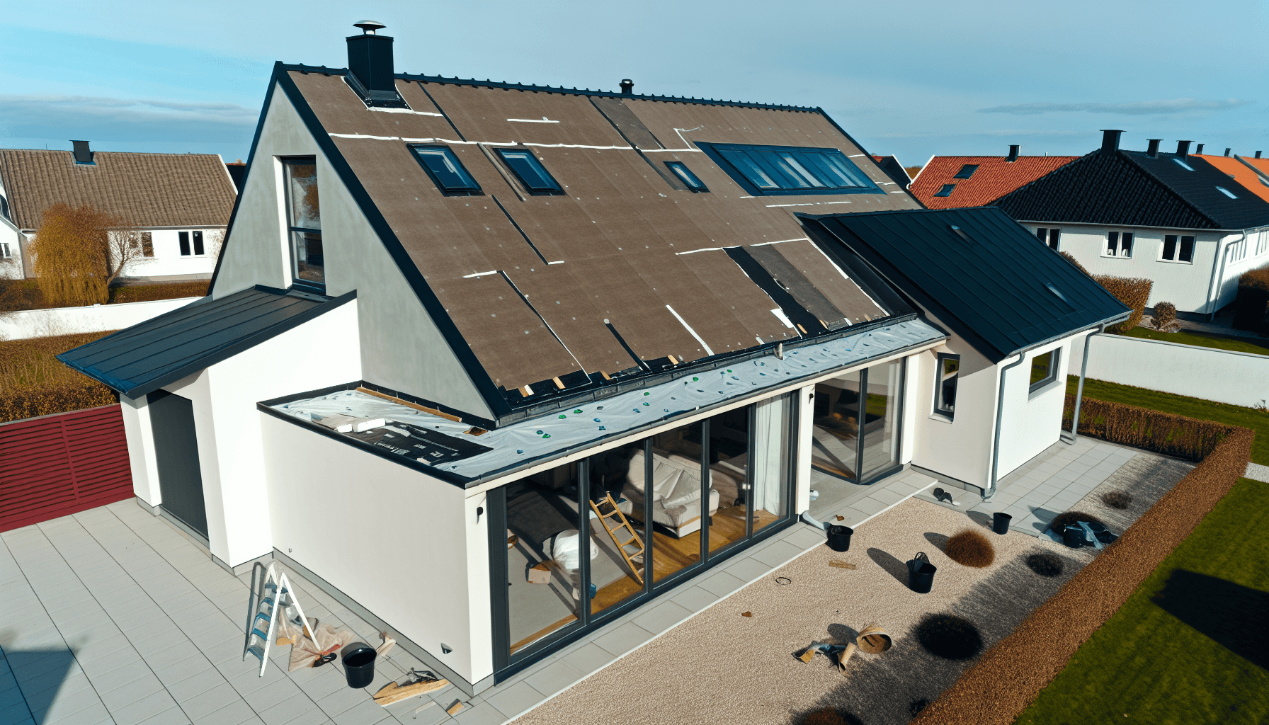 Færdig tagpapdækning på dansk villa