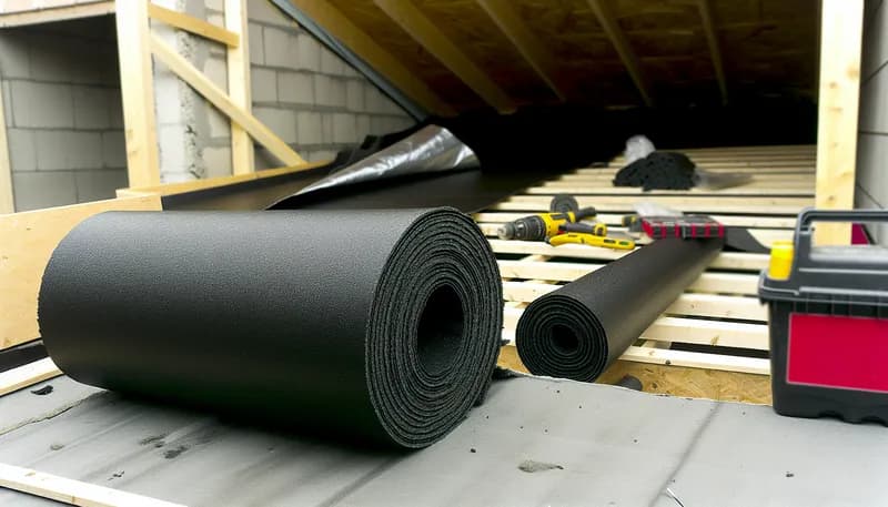 Tagpap ruller klar til installation på byggeplads