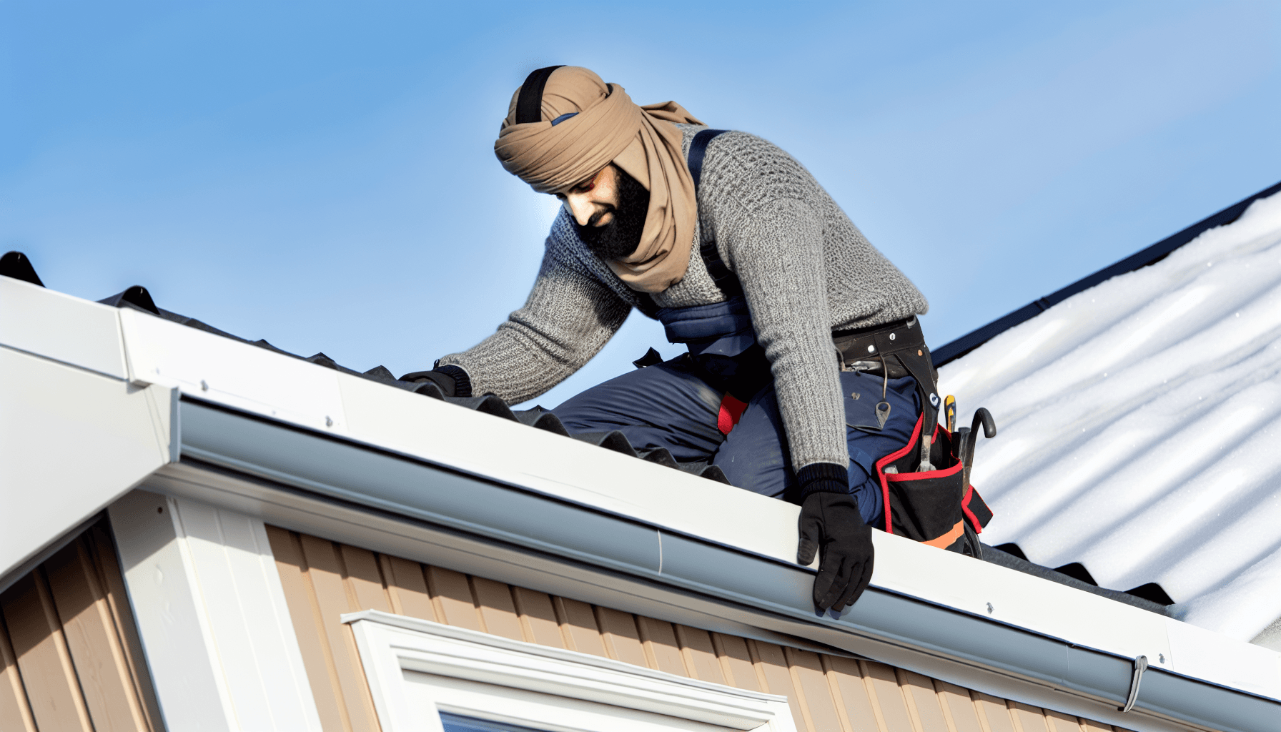 Tagdækker arbejder på villa tag om vinteren