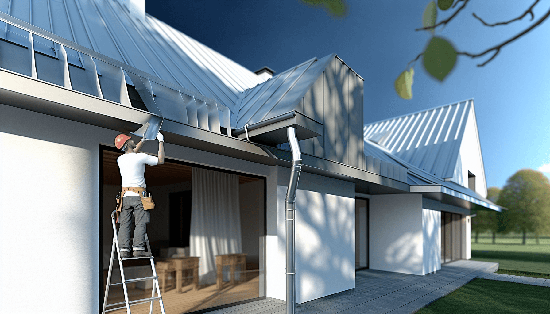 Moderne dansk villa med nye zinktagrender monteret