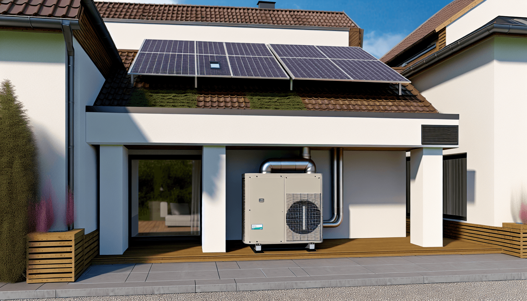 Moderne varmepumpe installeret udenfor dansk villa