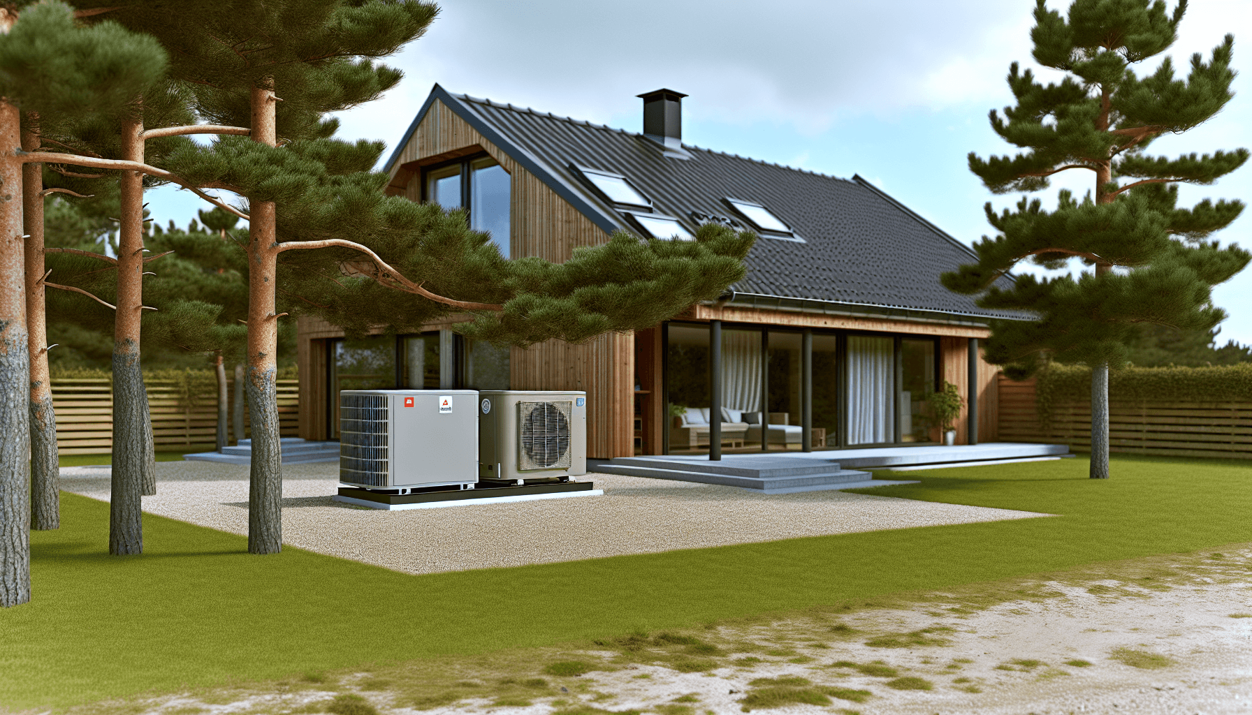 Moderne sommerhus med udendørs varmepumpe enhed