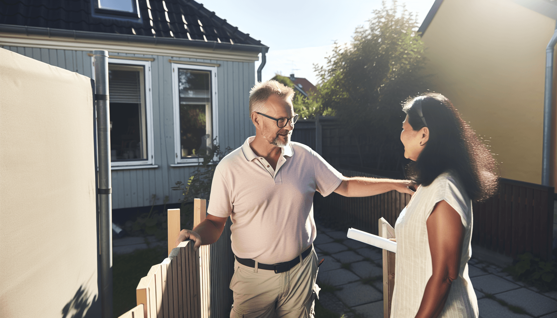 Boligejer taler med nabo om træfældning