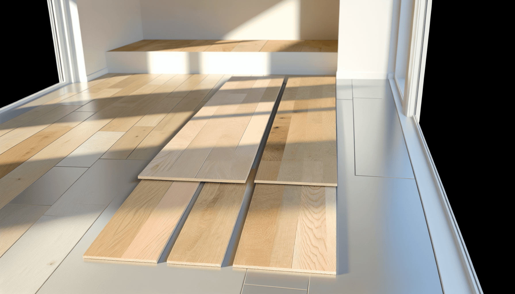 Sammenligning af tre prisklasser af trægulve i samme rum