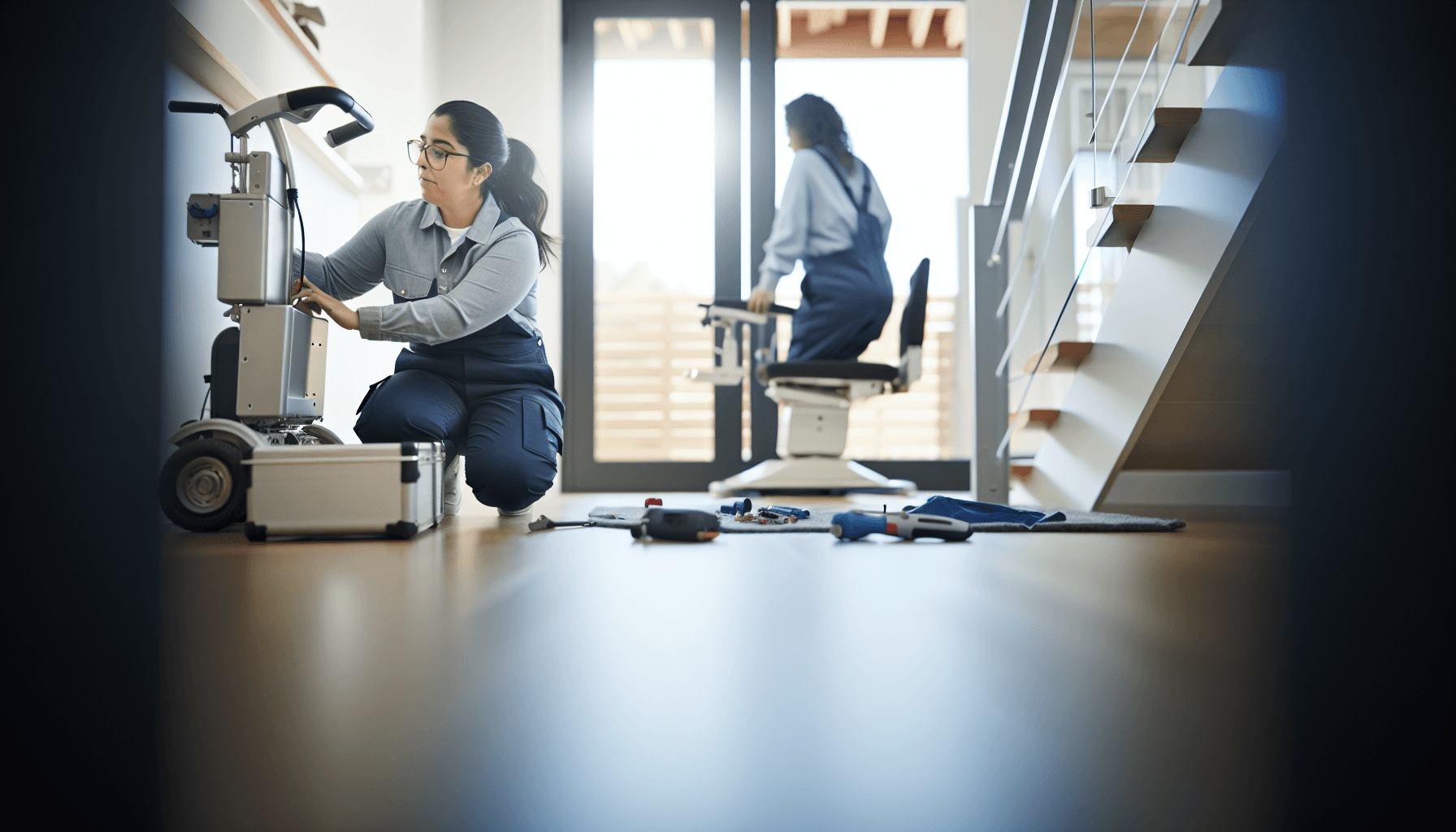 Servicetekniker udfører vedligeholdelse på trappeelevator